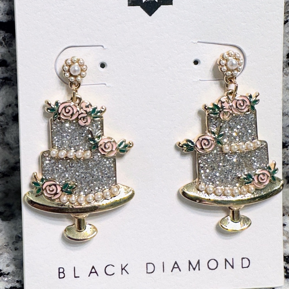 Black Diamond Gold and Silver Floral Cake Earrings